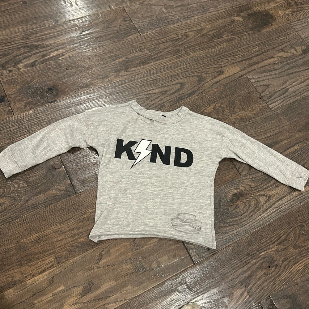 Miss Popular Gray KIND Kids Long Sleeve Shirt with Distressed Look Size 2T
